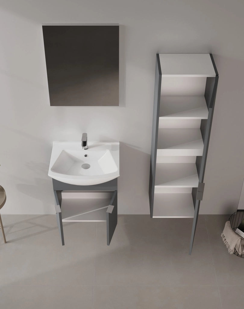 Set mobile lavabo con specchio (2 pezzi) "Purus 55" - 55 x 50 x 58 cm - Antracite opaco