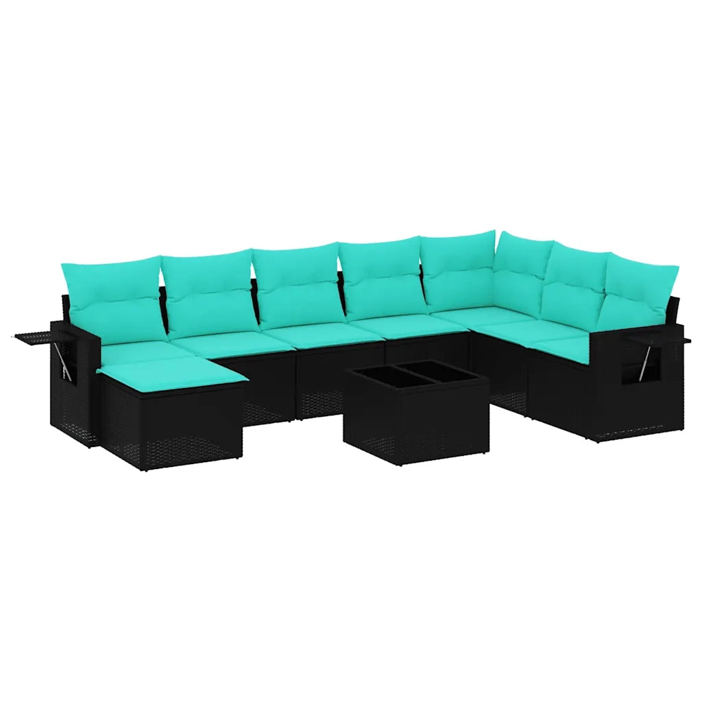 Set Divani da Giardino 9 pz con Cuscini Nero in Polyrattan 3220566