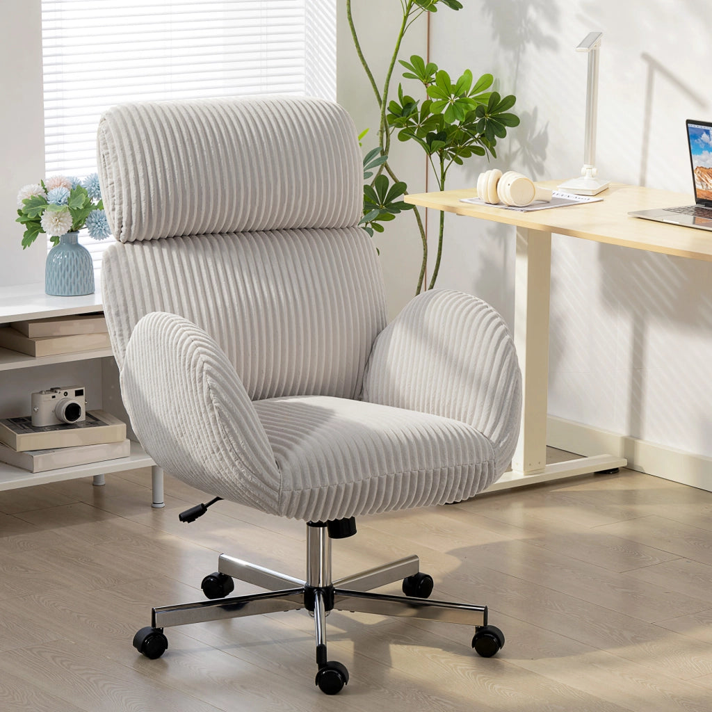 Poltrona da ufficio ergonomica in velluto con schienale alto, poggiatesta regolabile e braccioli ¨C Xylo ¨C Grigio