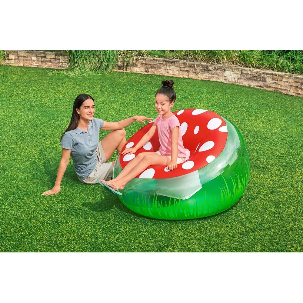 Trade Shop - Poltrona Gonfiabile Per Bambini Mighty Mushroom Design Fungo Con Erba 112x112x66cm 75123 -