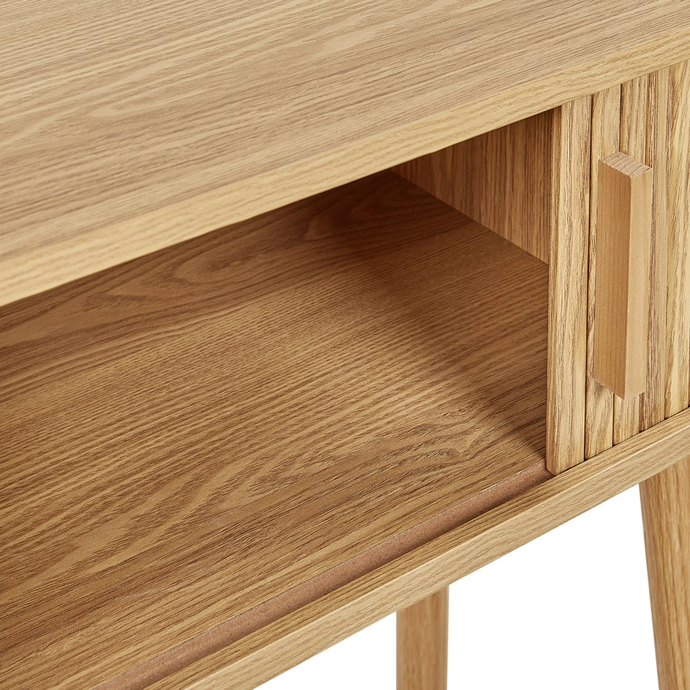 Tavolo consolle ante scorrevoli MDF gambe in legno massello legno chiaro stile boho