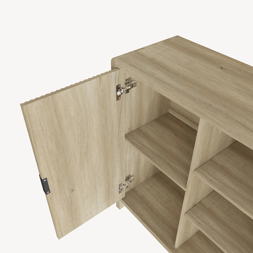 Credenza Lukkodso Comò con Anta e 3 Scomparti Aperti 82 x 75 x 30 cm - Effetto Rovere Medio Chiaro [en.casa]