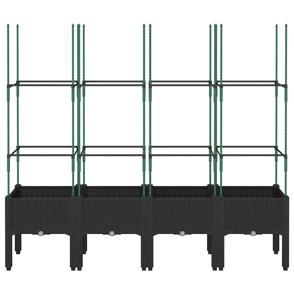 Fioriera da giardino con traliccio-Vaso da Esterno-Vaso con Griglia Nera 160x40x142,5 cm in PP