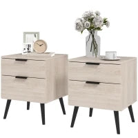 Set 2 Comodini Stile Nordico con Cassetto e Base Rialzata, in Legno, 40x40x50 cm, color Quercia