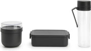 Set di Colazione e Pranzo - Bicchiere di Acqua 0.5L - Bicchiere di Yogurt 0.5L - Scatola di Pranzo - Spazio per 2 Panini - Resistentente all'Uso in Lavastoviglie - Materiale Donkergrijs
