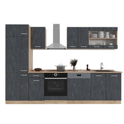 Cucina componibile R-Line Calce nera/Rovere dorato 300 cm senza piano di lavoro Vicco