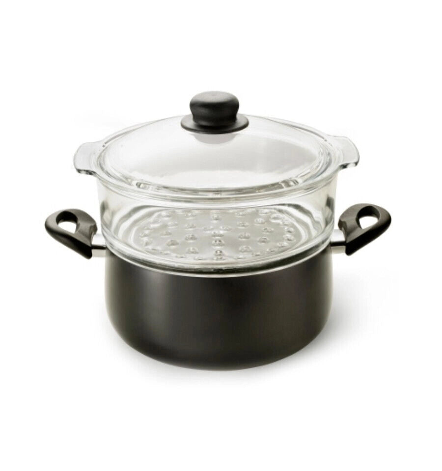 Casseruola Con Vaporiera 24 cm In Vetro e Alluminio Fuoco e Idee MADE IN ITALY
