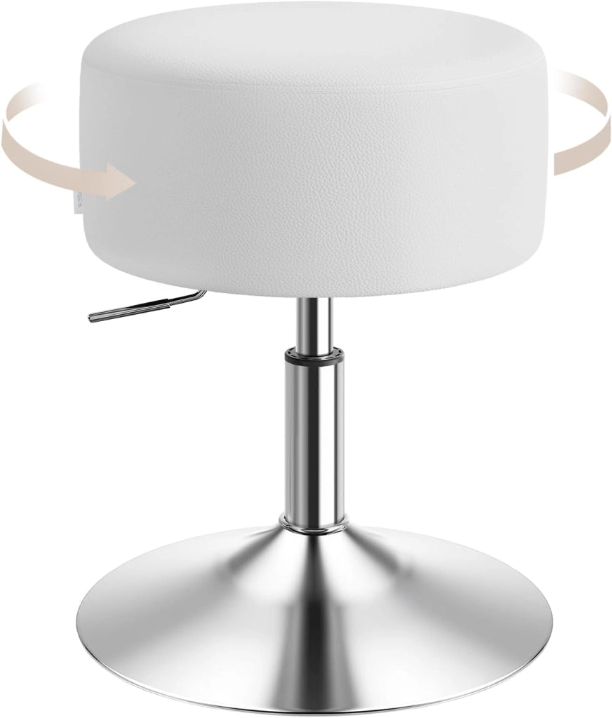 Sgabello da Trucco Rotondo Girevole Regolabile in Altezza, Sgabello Imbottito per Toeletta, Sedia da Cucina in Pelle Sintetica, Altezza Seduta 54-69 cm, Bianco, BH14ws-1