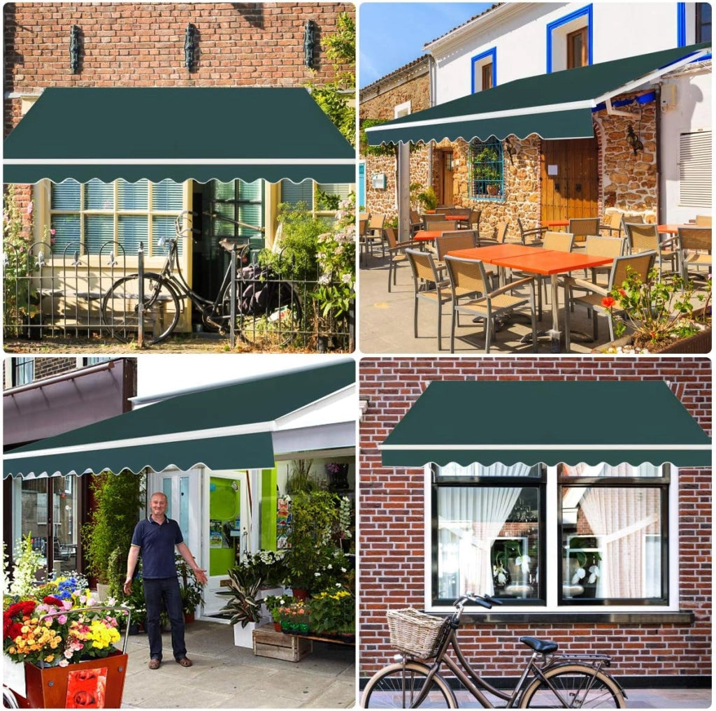 Tenda da Sole per Esterno Avvolgibile 3 x 2,5 M, Tenda da Sole a Bracci Estensibili con Telaio in Alluminio, Tettuccio Resistente al Sole e Impermeabile e Manovella (3 x 2,5 M, Verde)