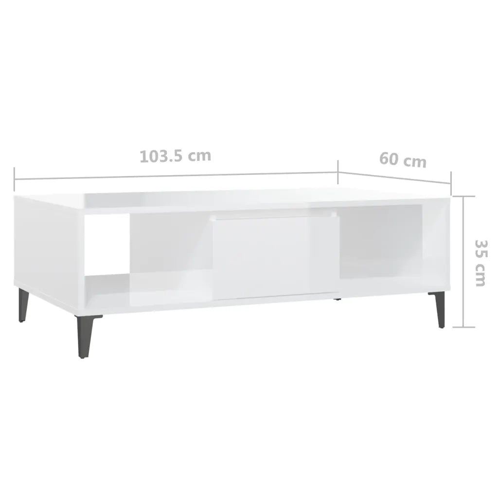 Tavolino Salotto Bianco Lucido 103,5x60x35 cm Legno Multistrato 806028