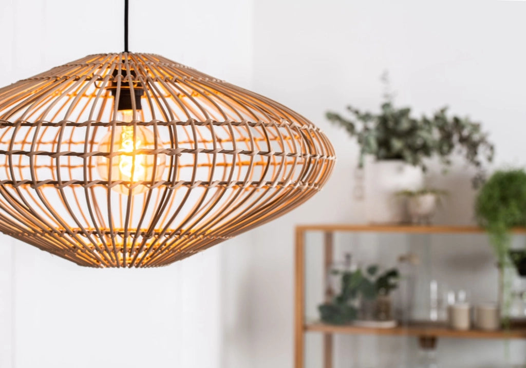 Lampada a sospensione Lucide Magali rattan marrone Ø56 E27