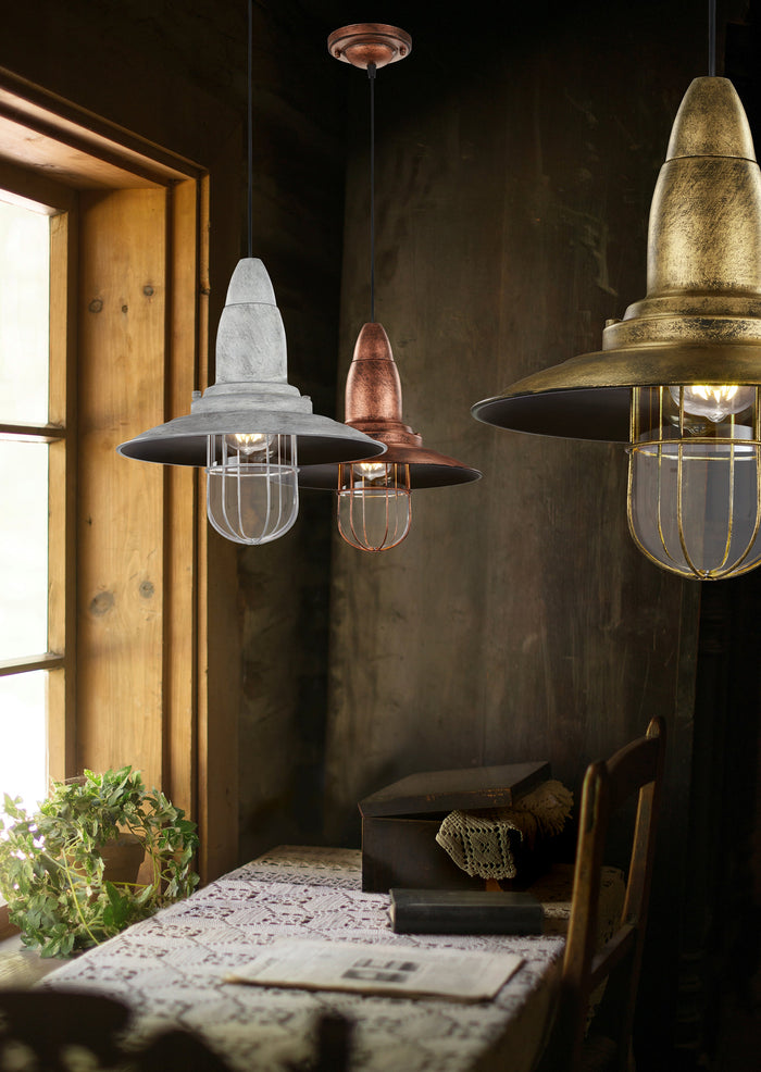 Lampada a Sospensione da Interno  E27 in Metallo Rame Antico