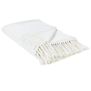Coperta in cotone bianco 150 x 200 cm decorativa con frange a motivo Chevron Camera da letto Soggiorno
