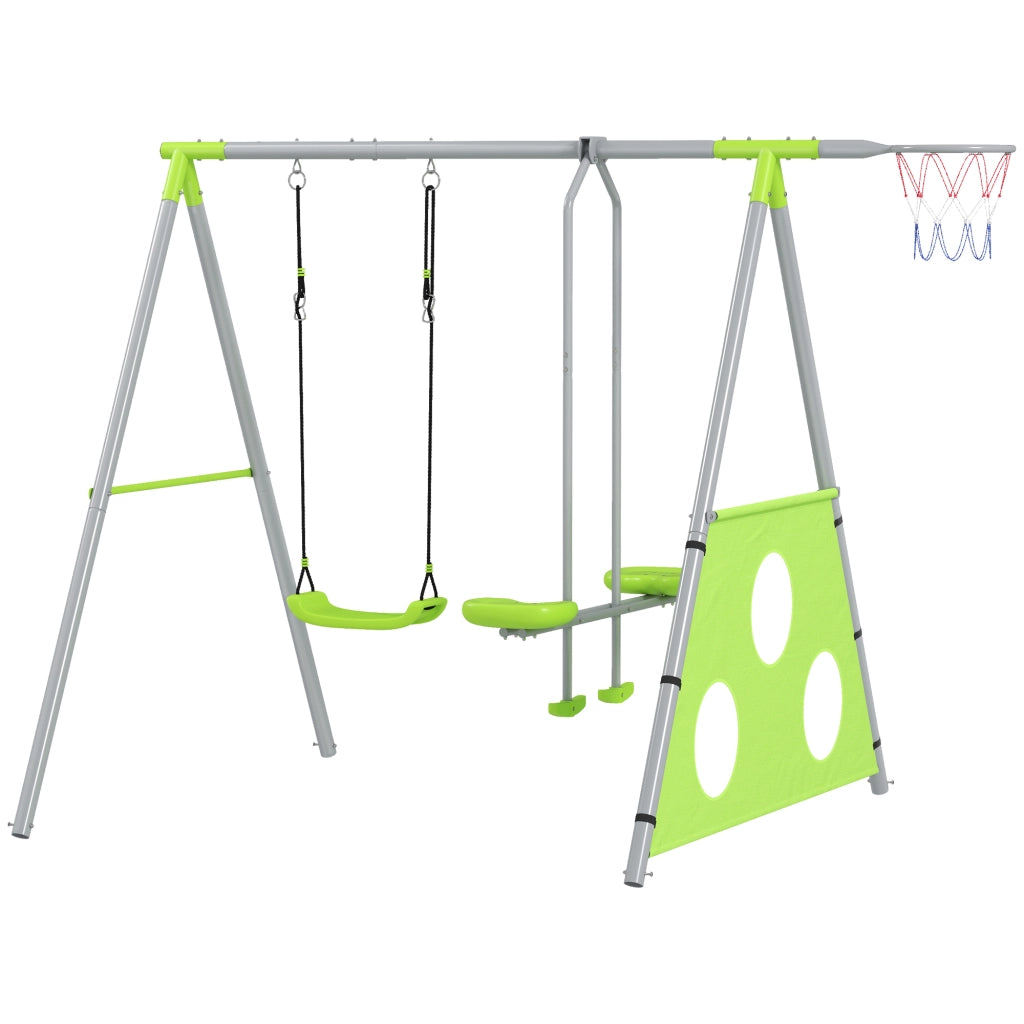 Altalena Porticato per Bambini 4 in 1 con Sedili, Cesto Basket e Porta Calcio ¨C zephmum ¨C 135 kg