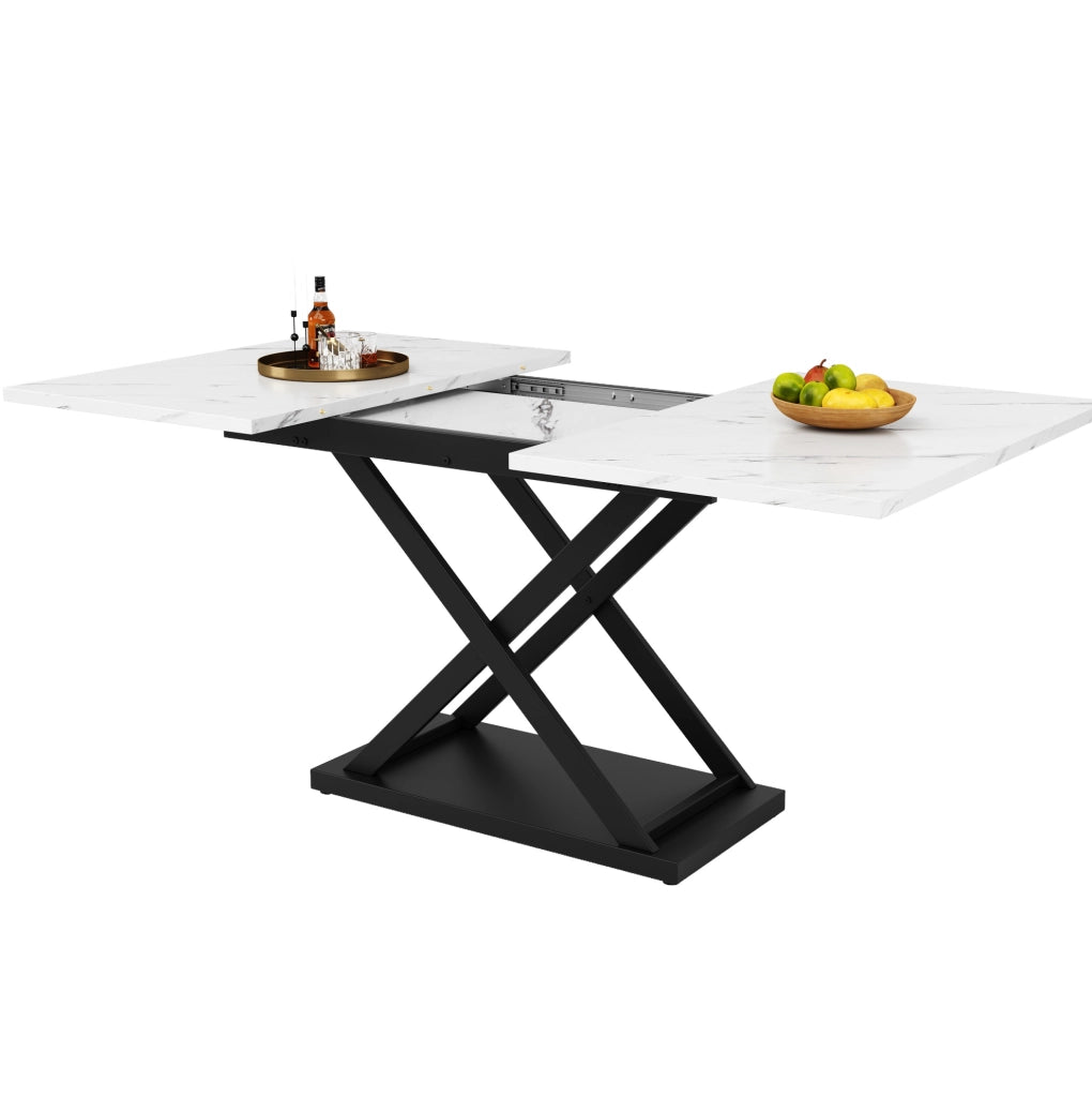 Set tavolo da pranzo allungabile con 4 sedie in velluto, bianco e nero