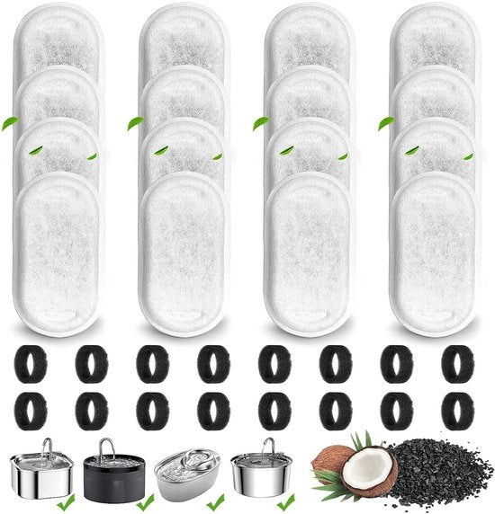32 filtri per fonte acqua per gatti, filtro per fonte acqua per gatti, filtro di sostituzione per fonte acqua per gatti per fonti acqua in acciaio inossidabile per 108oz/3.2L e 67oz/2L, 16 filtri a carbone attivo e 16 filtri a schiuma