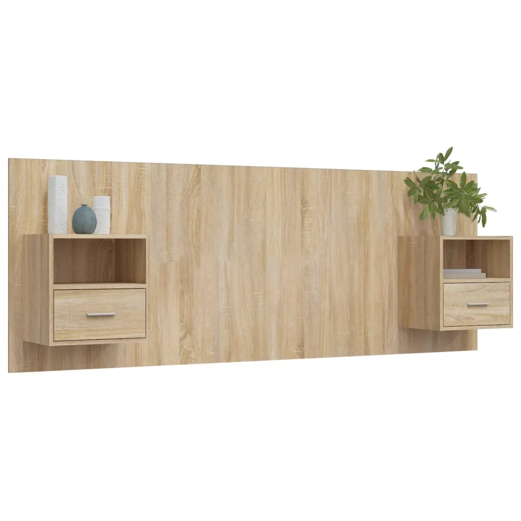 Testiera Letto con Comodini in Legno Multistrato Rovere Sonoma