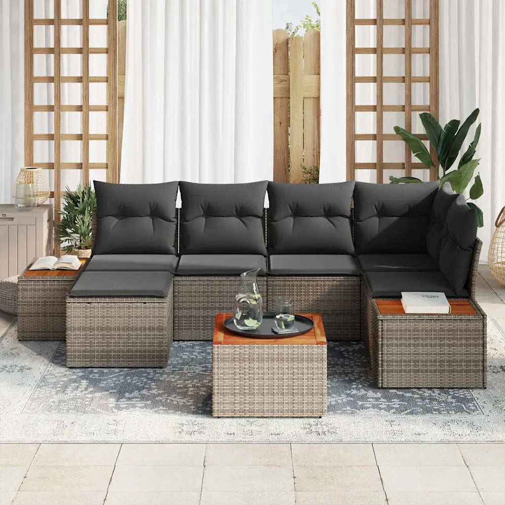 Set Divano da Giardino con cuscino 7 pcs Grigio polyrattan