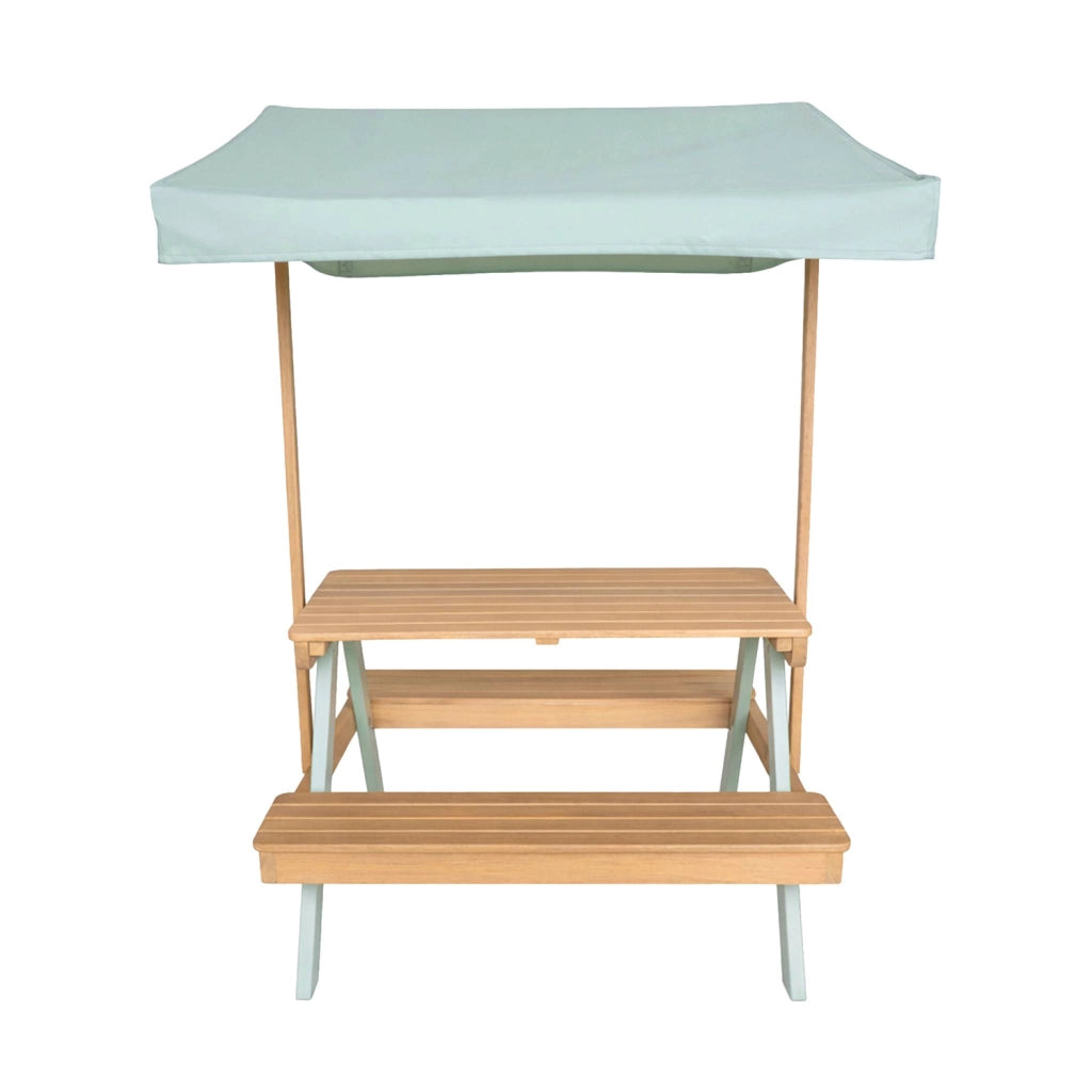 Tavolo da picnic in legno per bambini con ombrellone, 2 posti, verde
