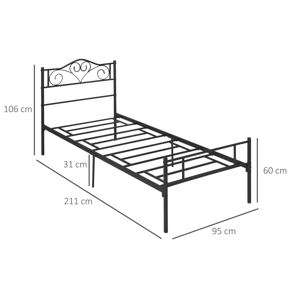 Letto in metallo con rete a doghe ¨C zephmum ¨C nero 90x200 cm