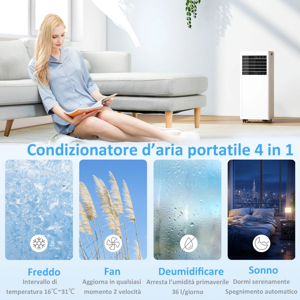 Condizionatore portatile da 5000 BTU 4-in-1 Raffreddamento Deumidificazione Ventilazione e Modalità Sleep in ABS Bianco