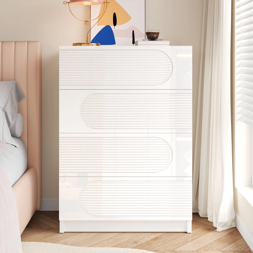 OKWISH Comò Contenitore con 4 Cassetti a Estrazione Totale Frontali Lucidi per Camera Ufficio Soggiorno 60 x 38.5 x 85 cm