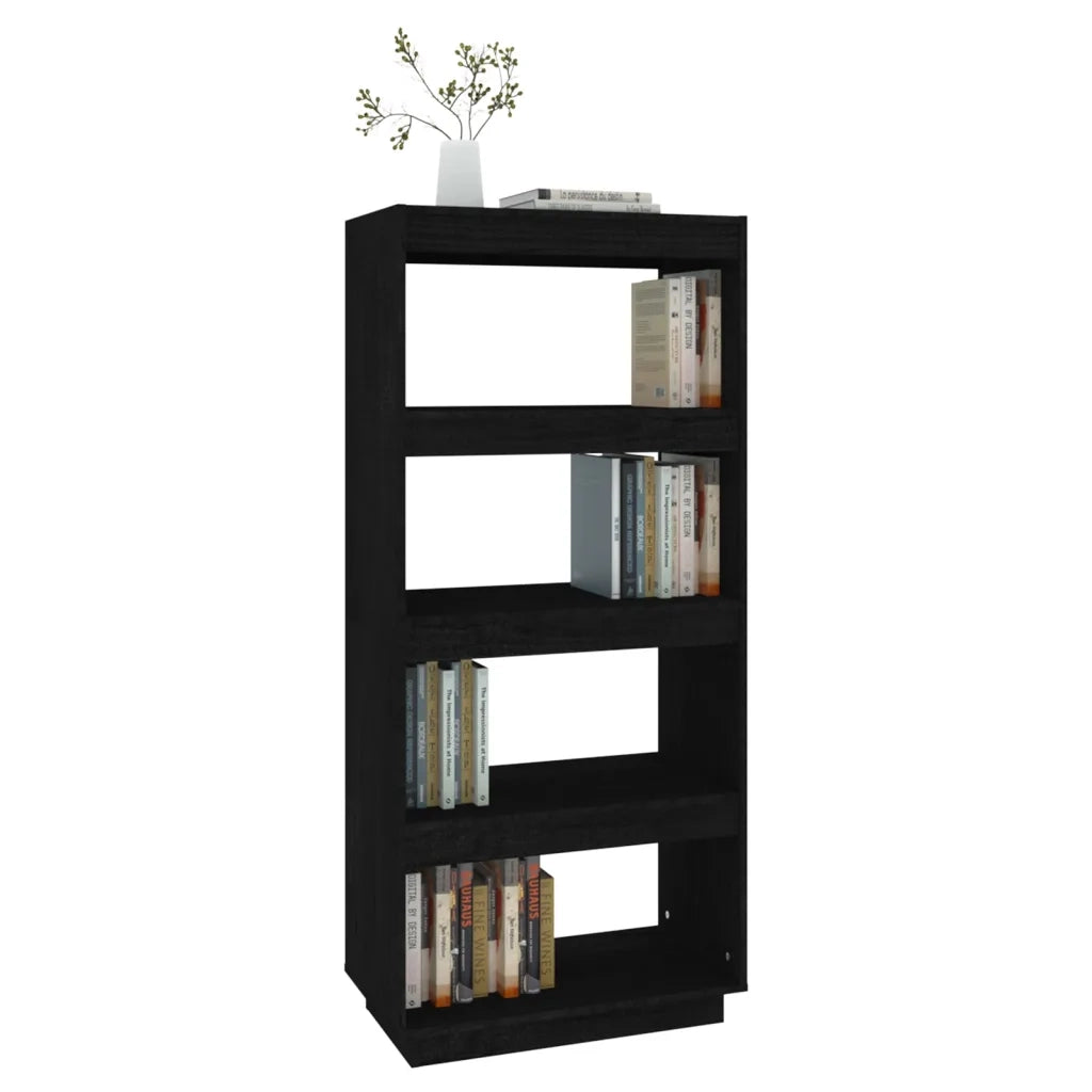 Libreria/Divisorio Nero 60x35x135 cm in Legno Massello di Pino 810873