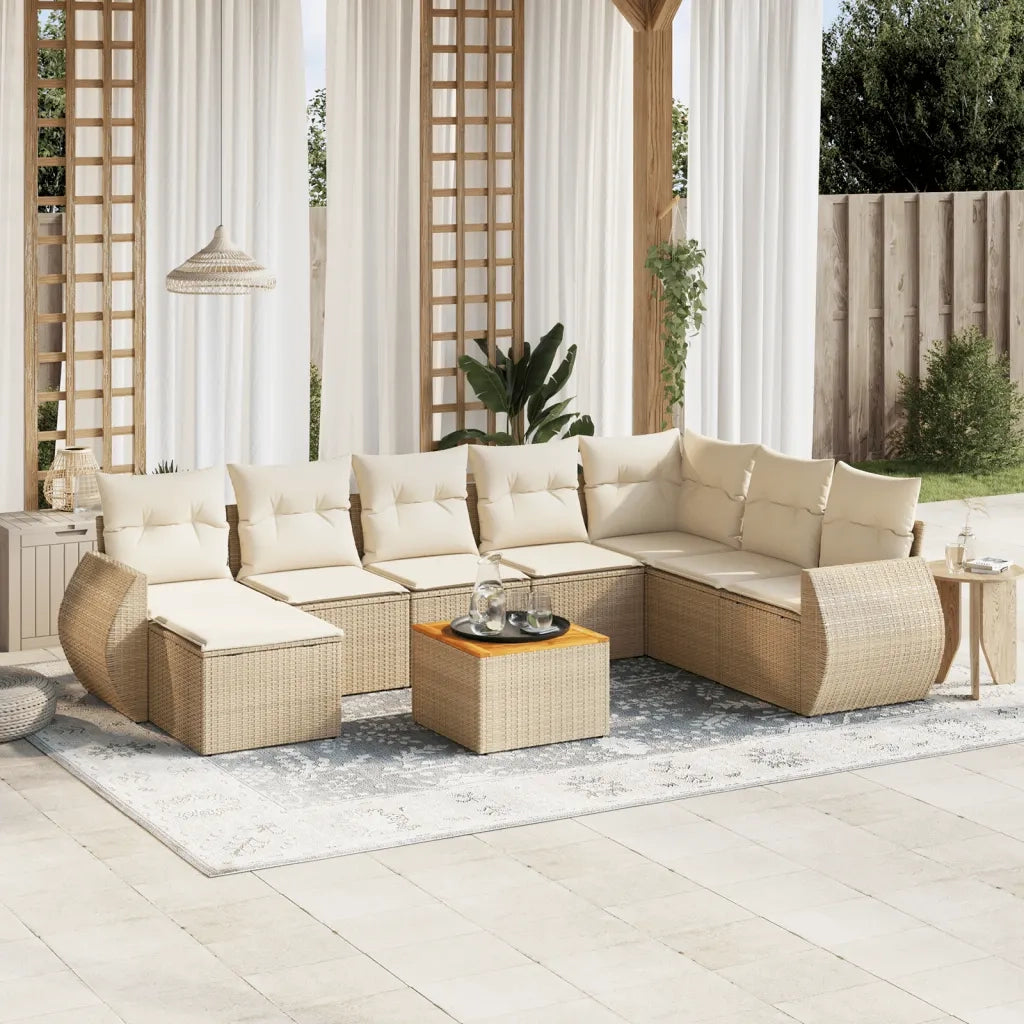 Set Divano da Giardino 9 pz con Cuscini Beige in Polyrattancod mxl 92739