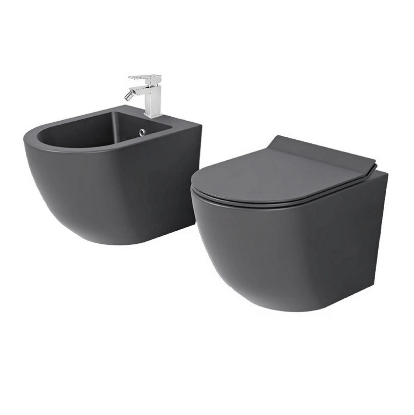 Sanitari Sospesi Wc Bidet Copriwater Sof Close Grigio Opaco Bent