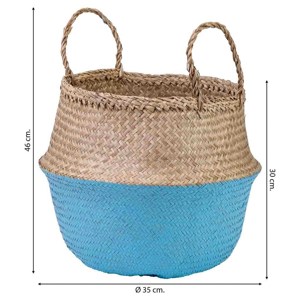 Cestino blu naturale con manici, D35x30/46h cm
