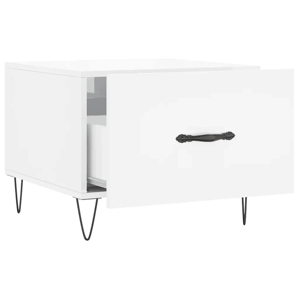 Tavolino da Salotto Bianco Lucido 50x50x40 cm Legno Multistrato 829384