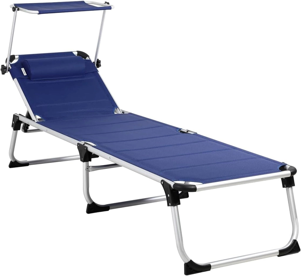 ® Lettino Prendisole con Tettuccio 210x60 Carico Max 150 kg con Cuscino Comfort Sdraio Spiaggia Giardino Sedia da Mare Lago