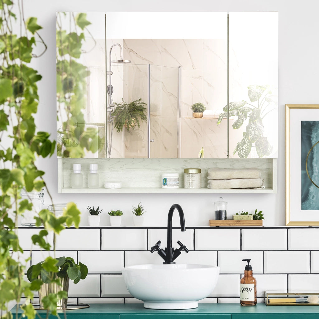 Specchio Mobile Bagno con 3 Ante ¨C Zephmum ¨C Bianco Legno 90x15x75 cm