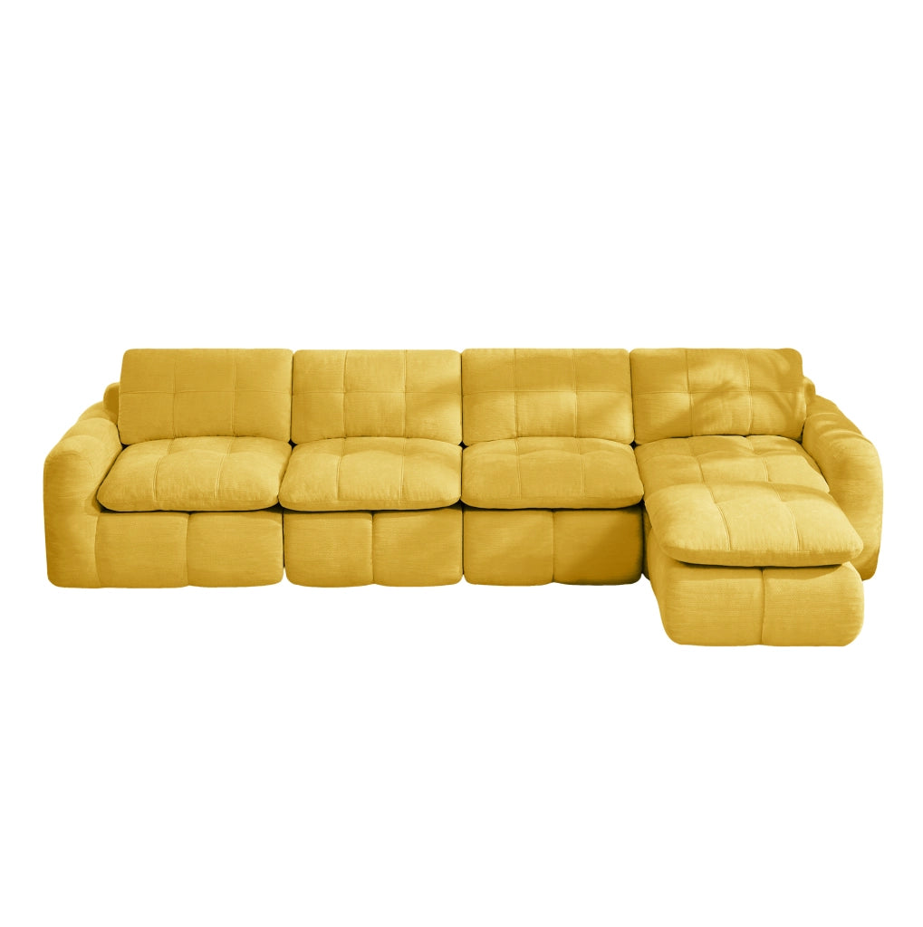 DIVANO Modulare 334x160 cm in Chenille Giallo con Ottomana