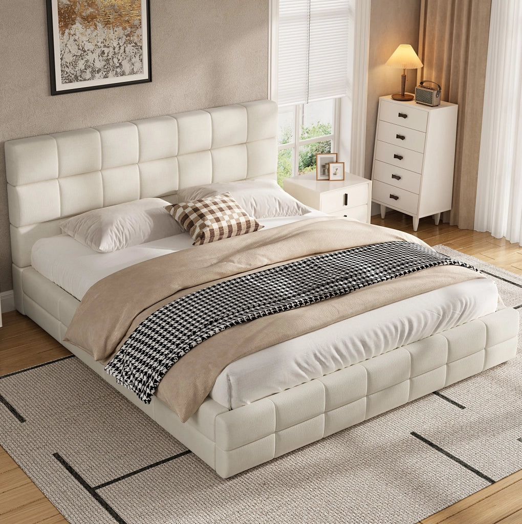 Letto imbottito 180x200 cm con testiera in velluto beige