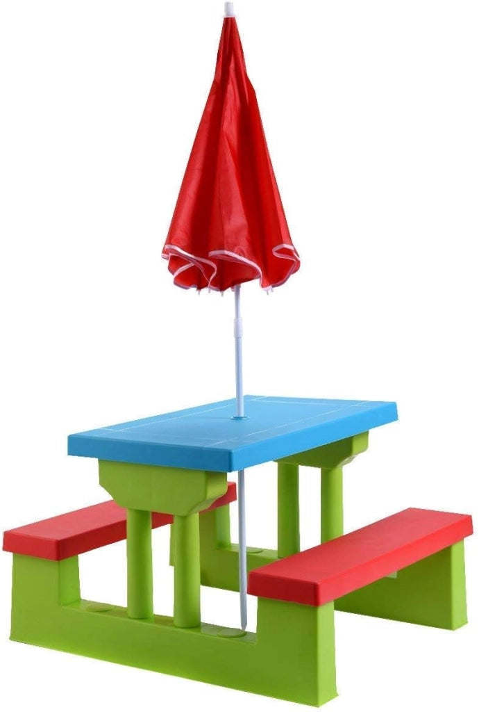 Tavolo da Picnic per Bambini con Parasole Pieghevole, Set di Tavolo e Panche per Festa e Picnic (Colore 2)