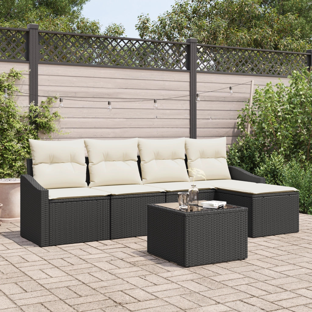 Set da pranzo da giardino a 5 pezzi con cuscini in rattan polietilene color marrone