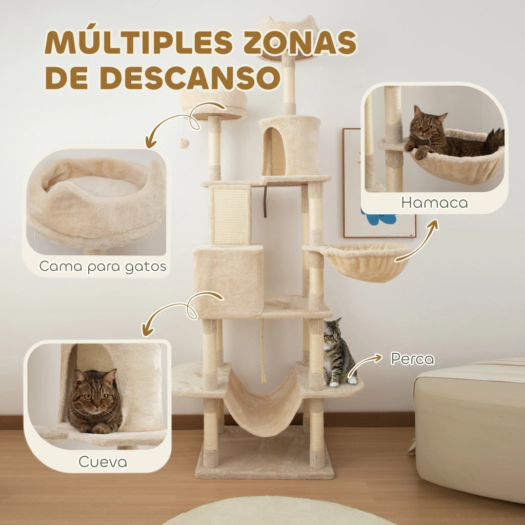 Albero tiragraffi per gatti grande con piattaforme e cuscini ¨C zephmum ¨C 206 cm beige