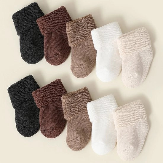 10 paia di calze da bagno in cotone per bambini neonati con bordatura per bambini di entrambi i sessi. Antiscivolo, comode, spesse, calde calze di 9-10 cm (adatte per bambini di 6-12 mesi).
