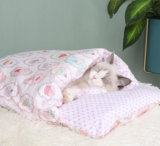 Zaino per gatti semiaperto, letto per gatti autocalorifico, piuma per animali domestici, tappeto con cuscino, grotta confortevole per animali domestici, letto caldo per gatti in autunno e inverno, letto per cani