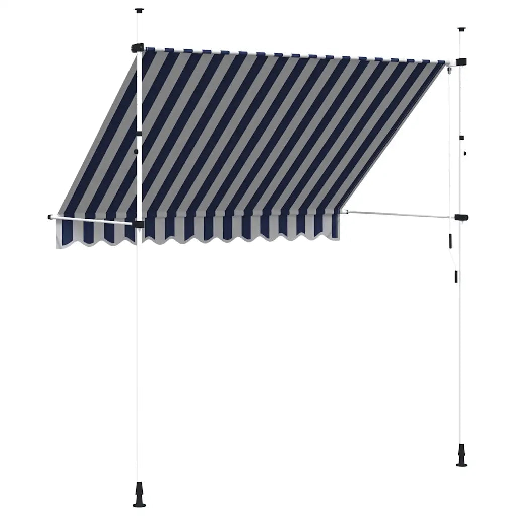 Tenda da Sole Retrattile Manuale-Tenda parasole per Patio 250 cm a Strisce Blu e Bianche
