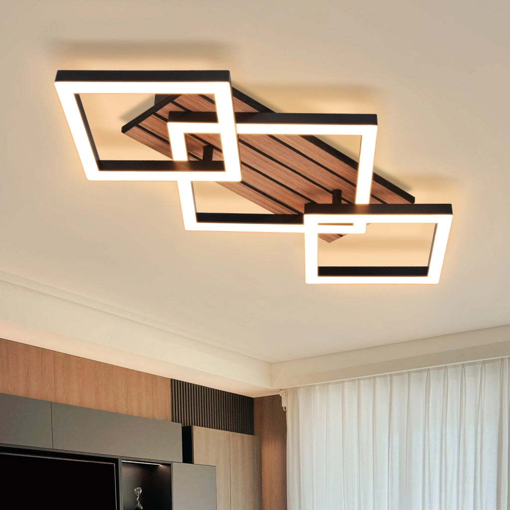 ZMH Lampada da soffitto LED design moderno 58CM 3000K quadrata effetto legno sala pranzo studio soggiorno