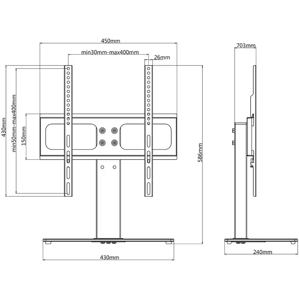 Supporto TV con Base in Ferro Nera 400 x 400 mm 23" - 55"