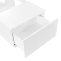 Tavolino da caffè bianco con rivestimento in vetro, illuminazione LED, controllo tramite app, 2 cassetti e 1 vano aperto, 100×50×35,5 cm, Bianco