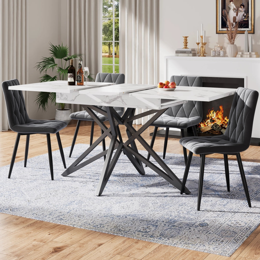 Tavolo da pranzo allungabile 120/160 x 80 x 76 cm con piano effetto marmo e gambe in metallo