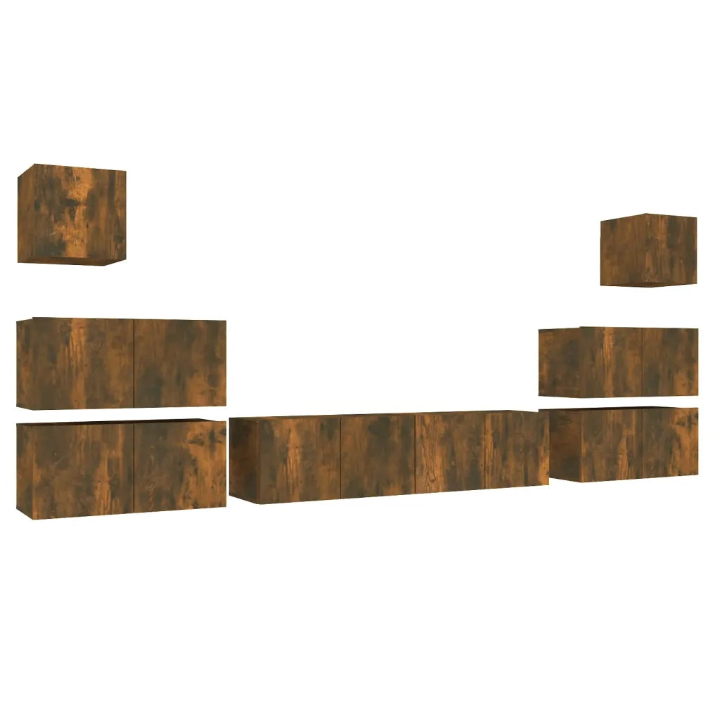 Set Mobili Porta TV 8pz Rovere Fumo in Legno Multistrato cod mxl 27999