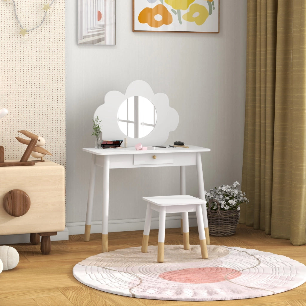Scrivania con specchio e sedia per bambini ¨C zephmum ¨C bianco 60x40x80