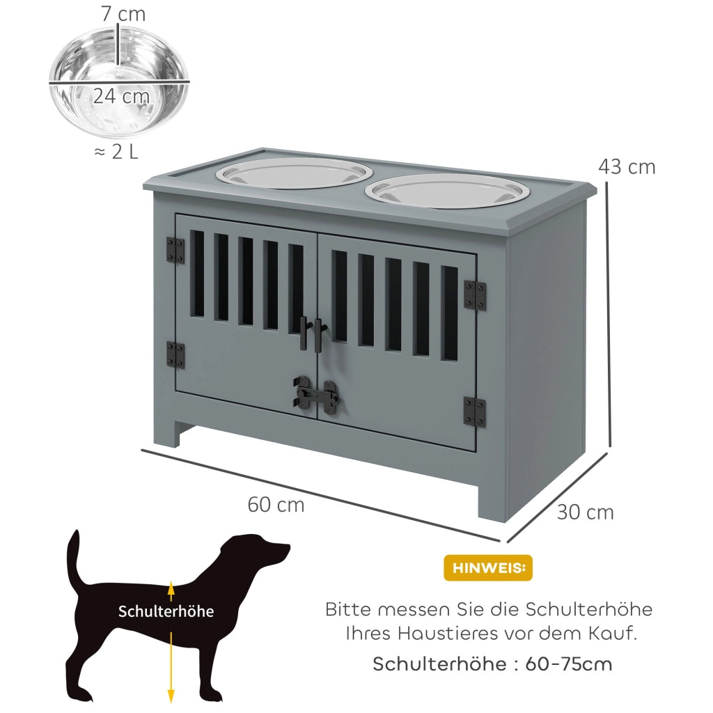 Casetta per cani con ciotole e vano portaoggetti ¨C zephmum ¨C 35.5x60x30 cm, grigio