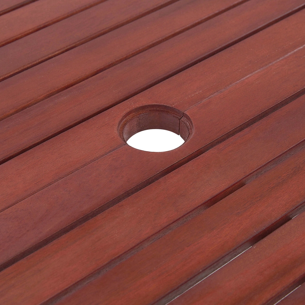 Set da pranzo da giardino Tavolo allungabile in legno acacia chiaro 6 sedie cuscini rossi Schienale regolabile pieghevole in stile rustico