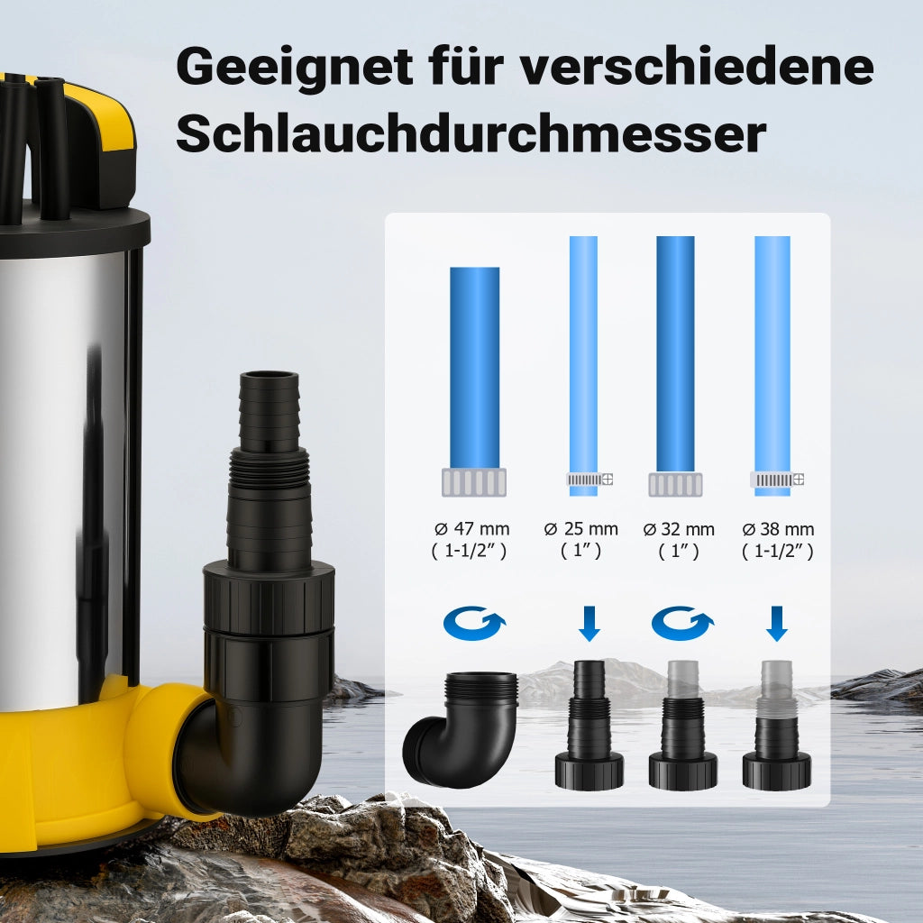 Pompa sommersa, 900W 17000 l/h, profondità max 7 m, Elettropompa a immersione per pozzi e cisterne